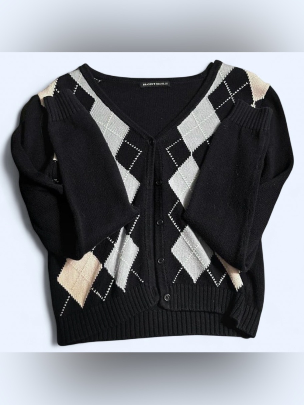 brandy melville navy argyle cardigan